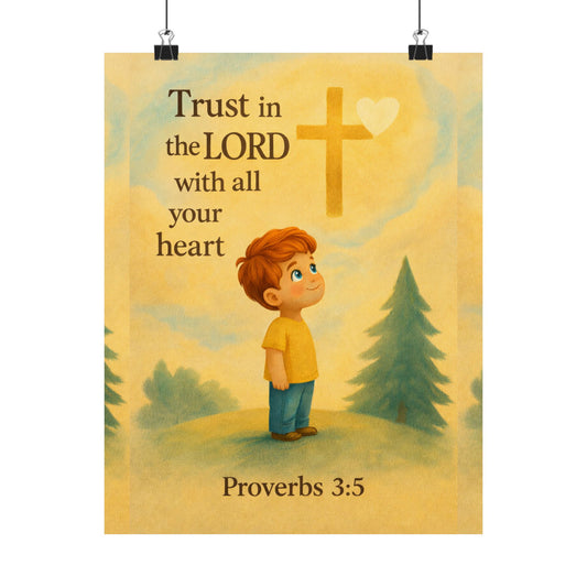 Proverbs 3:5 Matte Poster — "Trust in the Lord with All Your Heart" Christian Wall Art for Kids